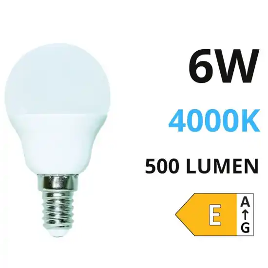 Life lampadina led e14 6w 4000k 500lm minisfera bianca ottica 270 Nuova Collezione