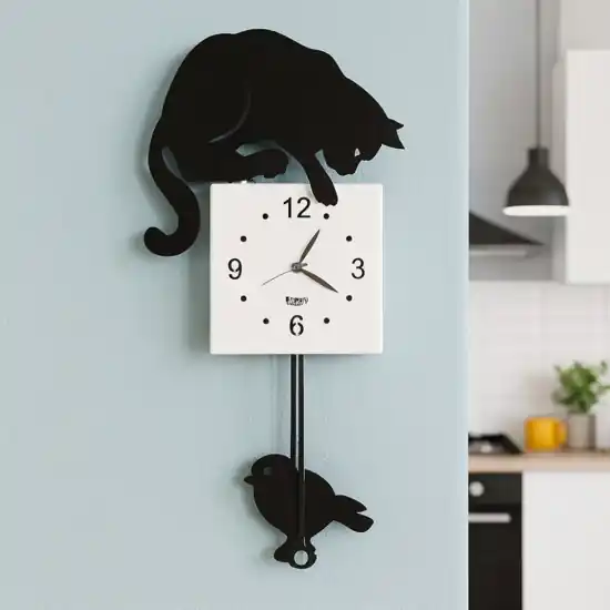 Orologio a pendolo moderno da muro gatto nero Professionale