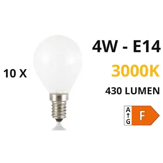 Confezione n10 lampadine e14 led 4w 3000k 430lm sfera bianca ideal lux Nuova Collezione