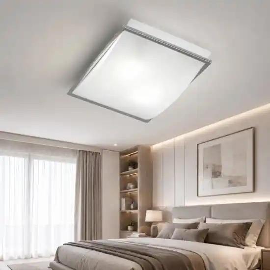 Plafoniera per camera da letto in vetro bianco lucido cornice cromata Occasione Imperdibile