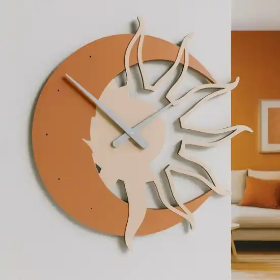 Economico Sole luna orologio 60 da parete moderno legno colore terracotta