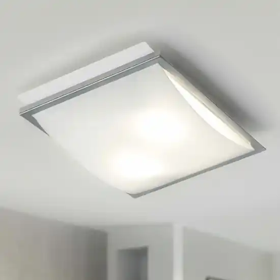 Plafoniera da cucina moderna in vetro bianco lucido cornice cromata Offerta Limitata
