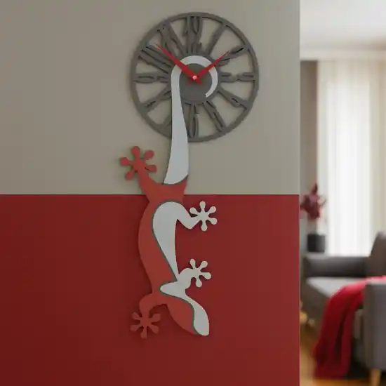 Must-Have Orologio moderno da parete legno grigio rosso rubino