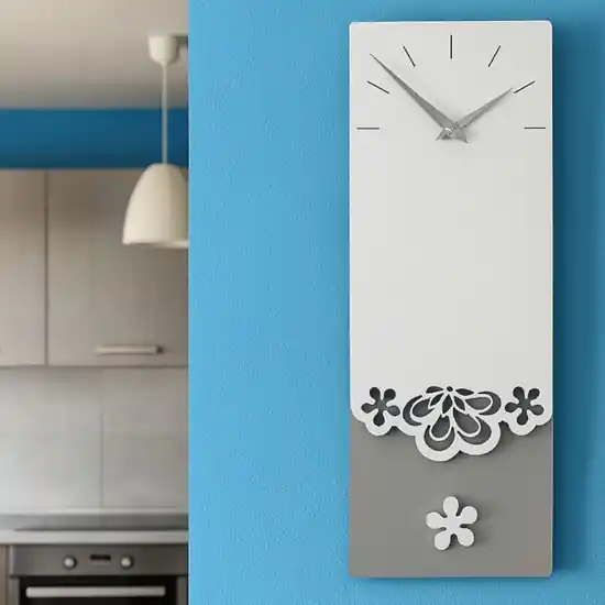 Orologio a pendolo moderno da parete merletto legno bianco grigio Spedito Oggi