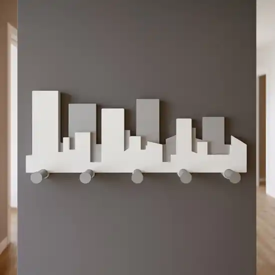 Promozione Skyline appendiabiti legno da parete design moderno colore bianco grigio