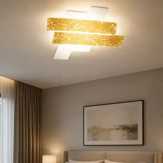 Offerta Lampo Plafoniera camera da letto gea luce lara vetri bianco oro