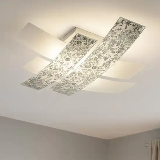 Offerta Lampo Gea luce lara plafoniera moderna vetri bianco foglia argento