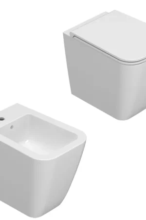 Reso Gratuito CERAMICA GLOBO Stone Wc + Bidet a terra da 52 cm + Copriwater SoftClose
