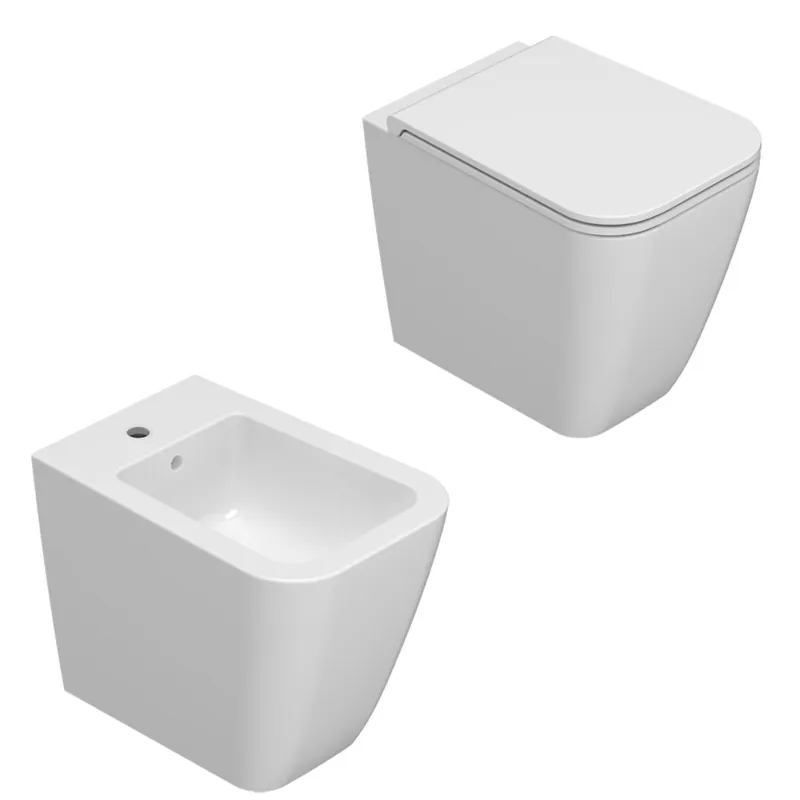 Reso Gratuito CERAMICA GLOBO Stone Wc + Bidet a terra da 52 cm + Copriwater SoftClose