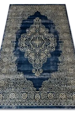 Tappeto DE LUXE moderno 474 Ornamento - Structural blu scuro / oro Compra Adesso