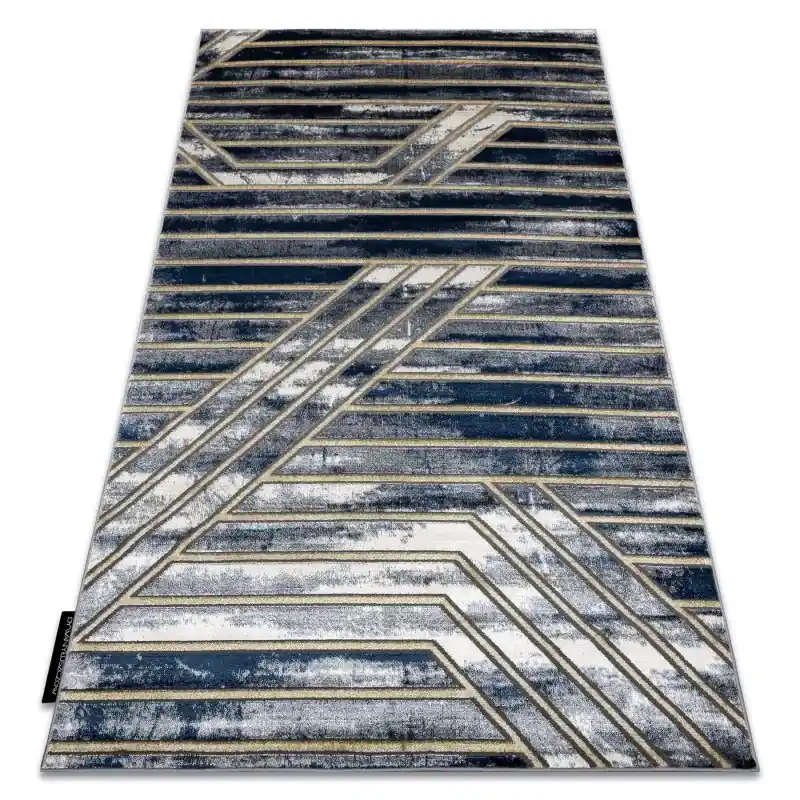 Tappeto DE LUXE moderno 460 Linee - Structural blu scuro / oro Offerta Lampo