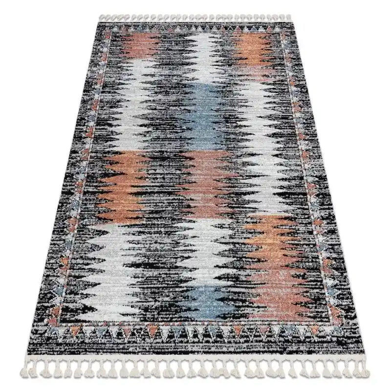 Tappeto moderno BELLE BR23A nero / rosa Frange Super Prezzo