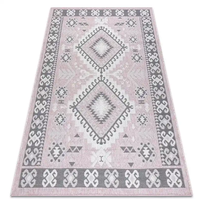 Tappeto SISAL SION azteco tessuto piatto rosa / ecru Reso Gratuito