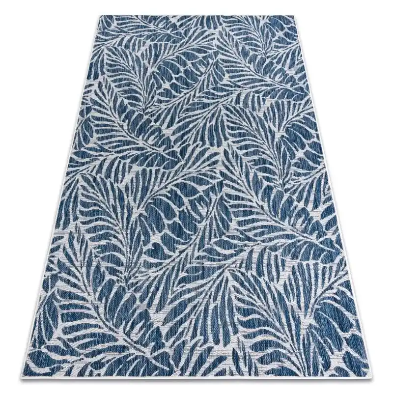 Offerta Lampo Tappeto SISAL SION Le foglie tessuto piatto ecru / blu scuro