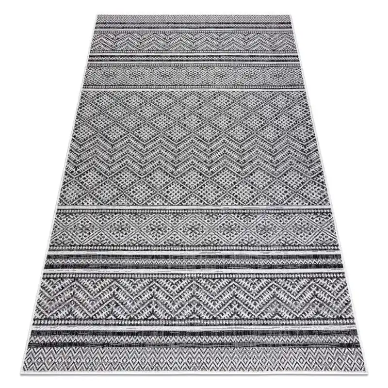 Soddisfatti O Rimborsati Tappeto SISAL SION ZIGZAG, Diamanti Boho tessuto piatto nero / ecru