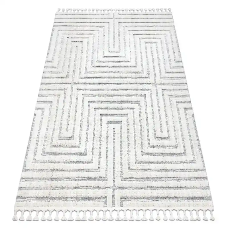 Acquista Ora Tappeto SEVILLA Z788A labirinto, greco bianca / grigio Frange berbero marocchino shaggy