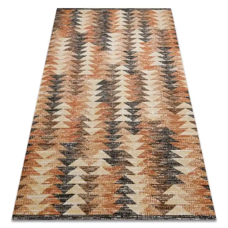 Consegna Rapida Tappeto moderno MUNDO triangoli 3D da esterno arancia / beige