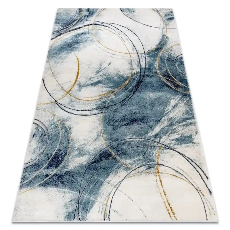 Tappeto EMERALD esclusivo glamour, elegante cerchi blu / oro Spedizione Espresso