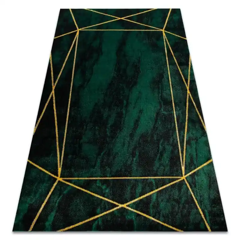 Spedito Oggi Tappeto EMERALD esclusivo 1022 glamour, elegante géométrique, Marmo verde bottiglia / oro