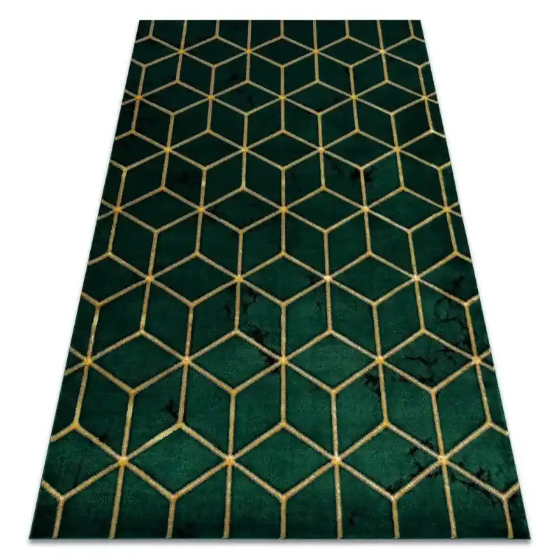 Occasione Tappeto EMERALD esclusivo glamour, elegante cubo verde bottiglia / oro