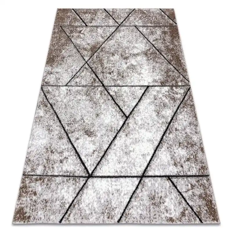 Tappeto moderno COZY Wall, geometrico, triangoli - Structural due livelli di pile maro Ultima Occasione