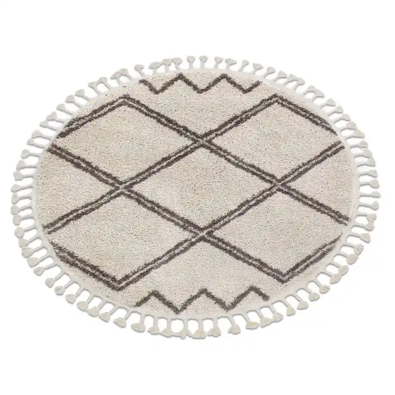 Tappeto BERBER ASILA cerchio crema / marrone Frange berbero marocchino shaggy Spedito Oggi