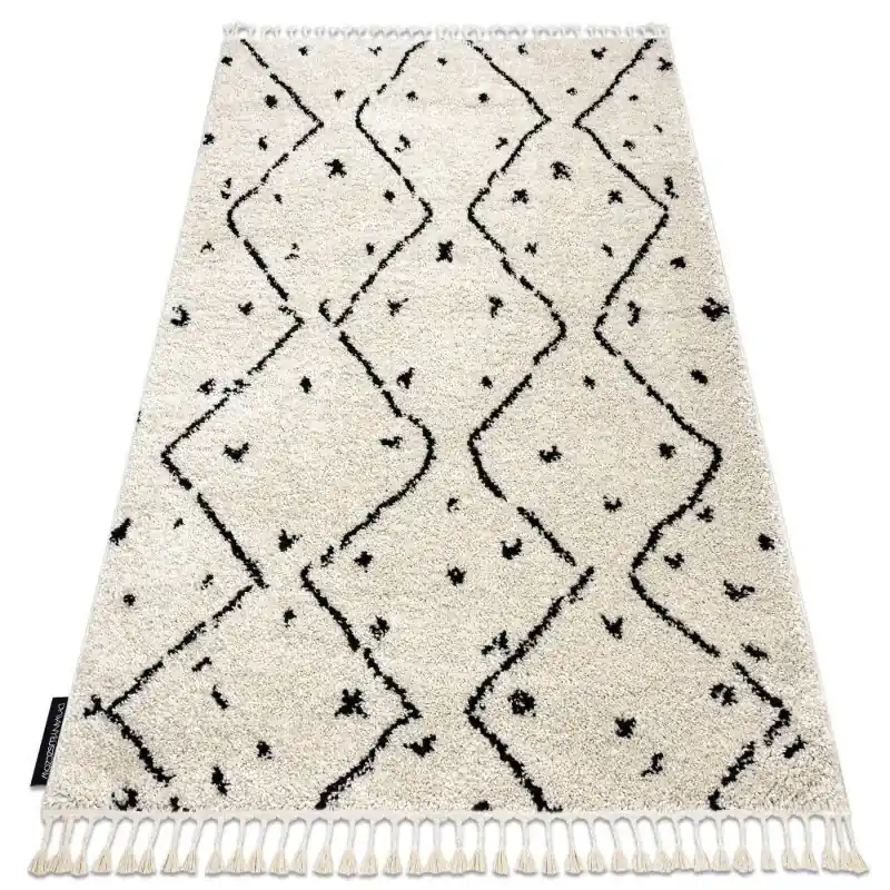 Tappeto BERBER TETUAN zigzag crema Frange berbero marocchino shaggy Consegna Rapida