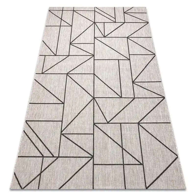 TAPPETO DI SPAGO SISAL FLOORLUX argento / nero / beige TRIANGOLI, GEOMETRICO Ultima Occasione