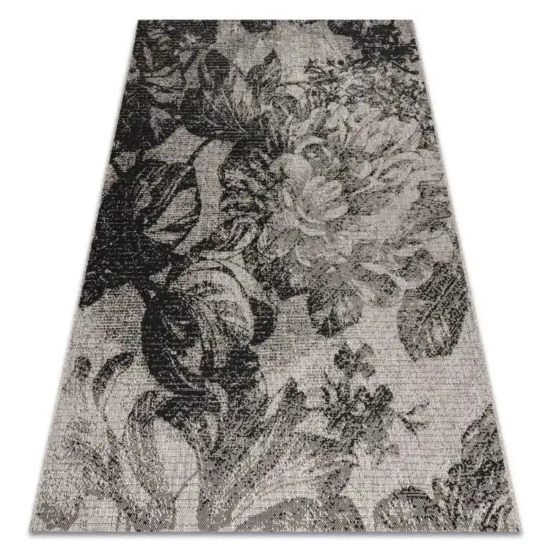 A Buon Prezzo TAPPETO DI SPAGO SISAL FLOORLUX 20491 FIORI argento / nero