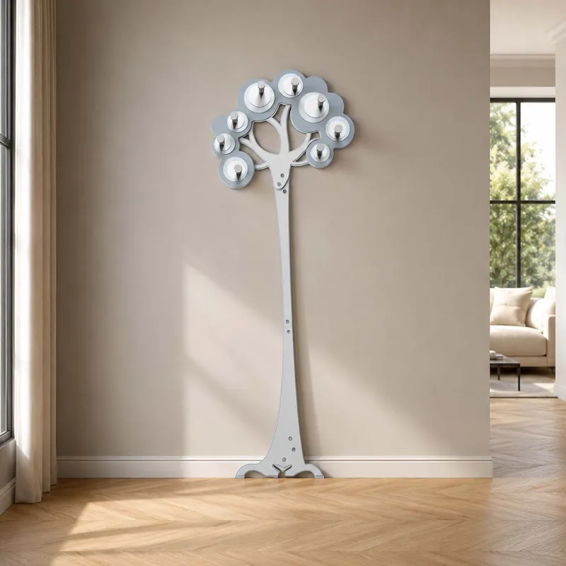 Appendiabiti a muro di design moderno in legno a forma di albero con 8 ganci Economico