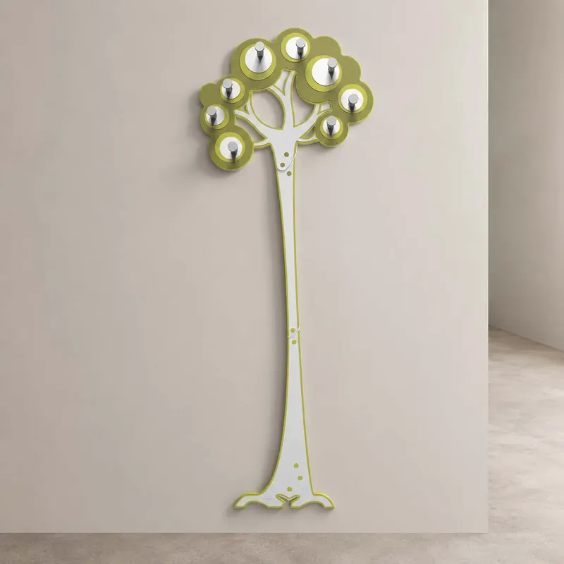 Attaccapanni da muro di design in legno a forma di albero con 8 ganci Reso Gratuito
