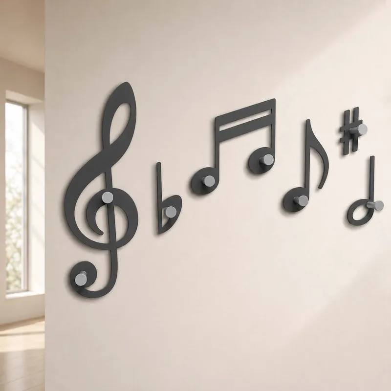 Attaccapanni a parete da ingresso con note musicali intagliate e 7 ganci Reso Gratuito