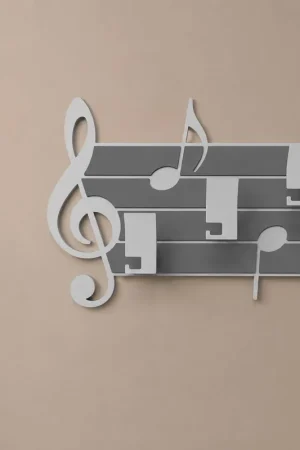 Appendiabiti da parete design moderno con pannello in legno e note musicali Ordina Subito