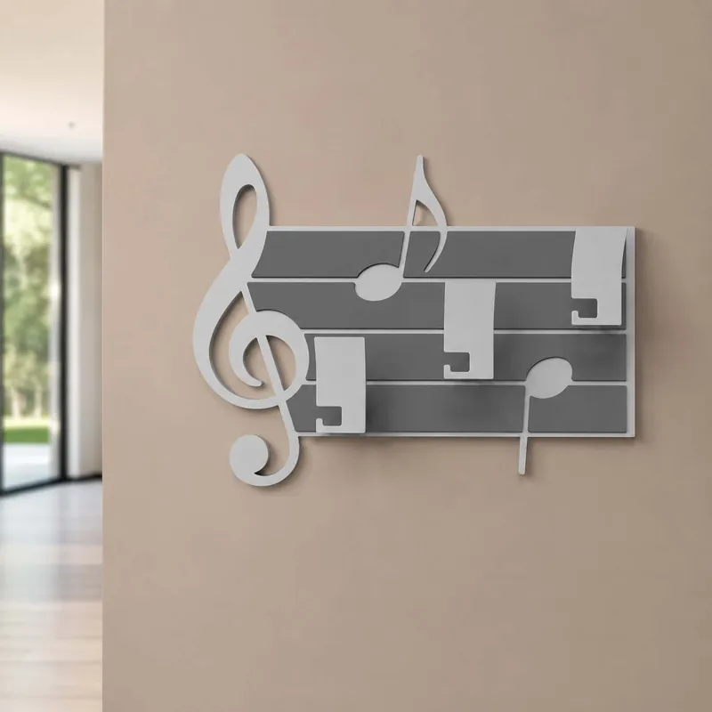 Appendiabiti da parete design moderno con pannello in legno e note musicali Ordina Subito