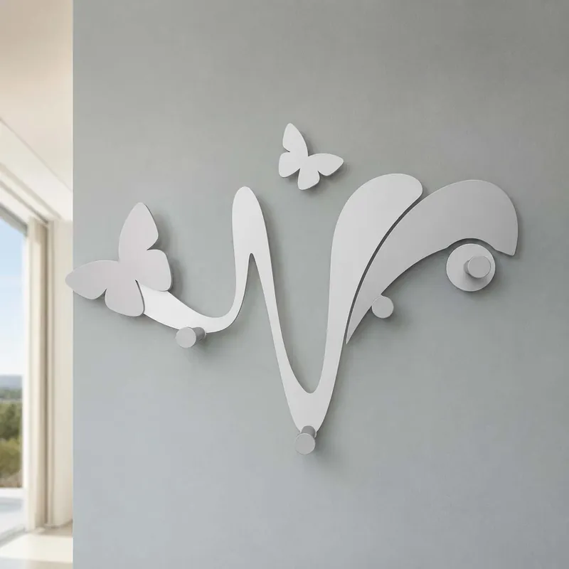 Promozione Esclusiva Attaccapanni a muro moderno in legno con farfalle e 4 ganci in alluminio