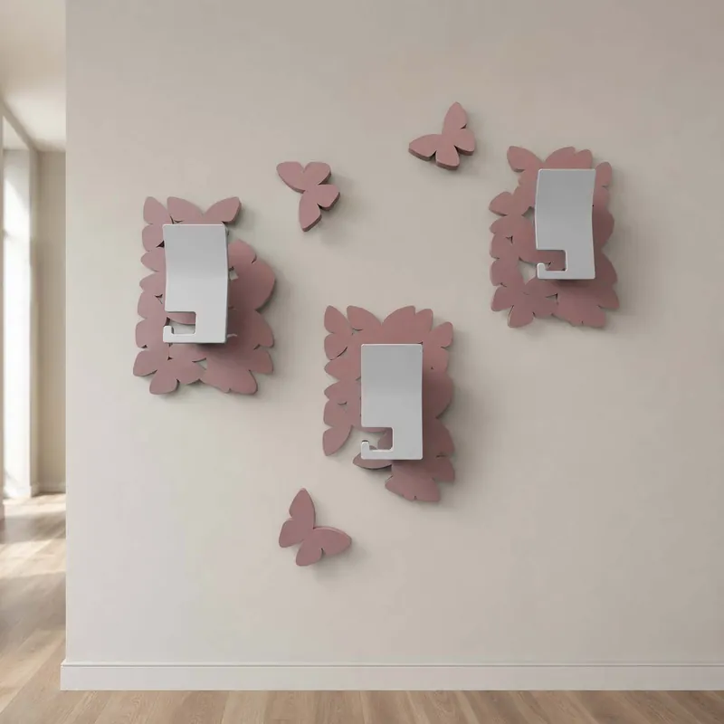 Appendiabiti a muro in legno dal design moderno con 3 ganci con farfalle Offerta Limitata