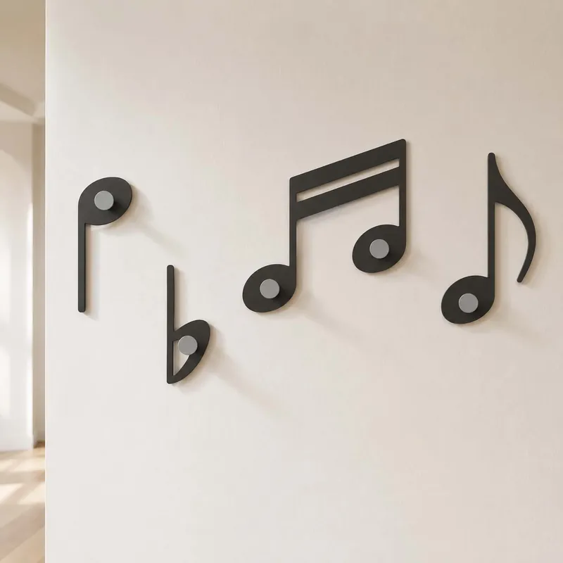 Appendiabiti da muro con note musicali in legno e 5 ganci in alluminio Offerta