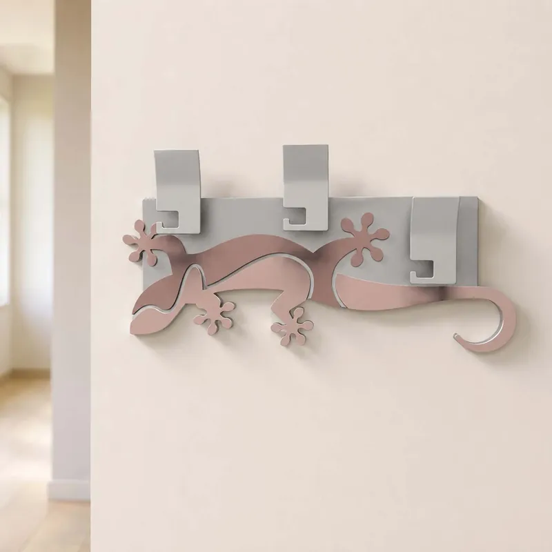 Offerta Lampo Appendiabiti a muro lineare in legno con geco e ganci in alluminio