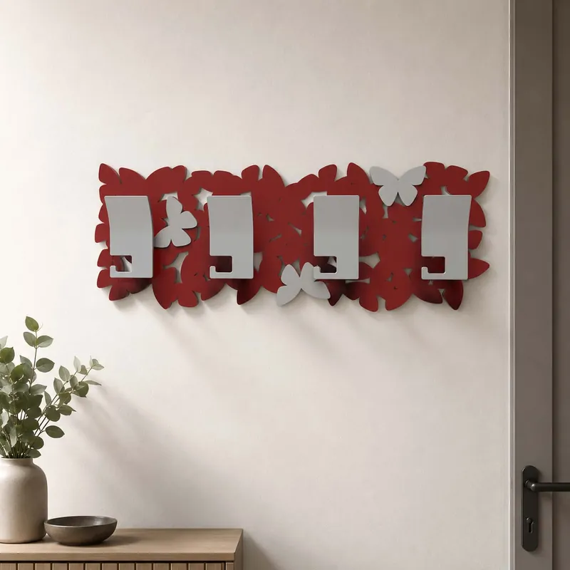 Appendiabiti da muro dal design moderno con farfalle colorate e 4 ganci Subito Disponibile