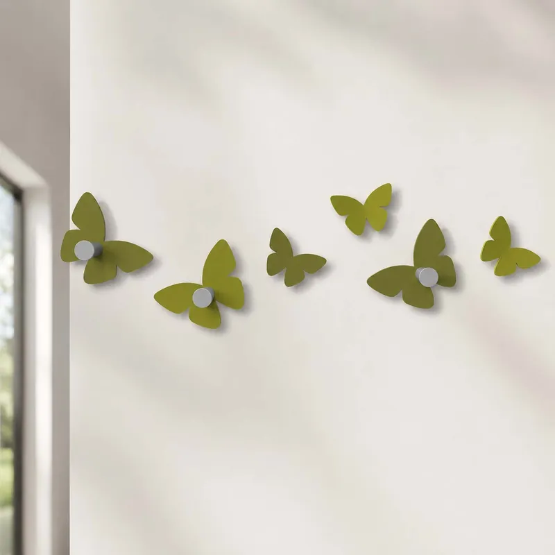 Popolare Appendiabiti moderno da parete con farfalle in legno e ganci in alluminio