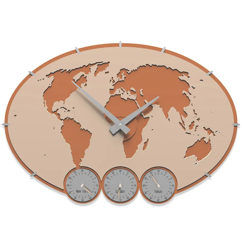 Professionale Orologio da parete con fusi orari in legno dal design moderno