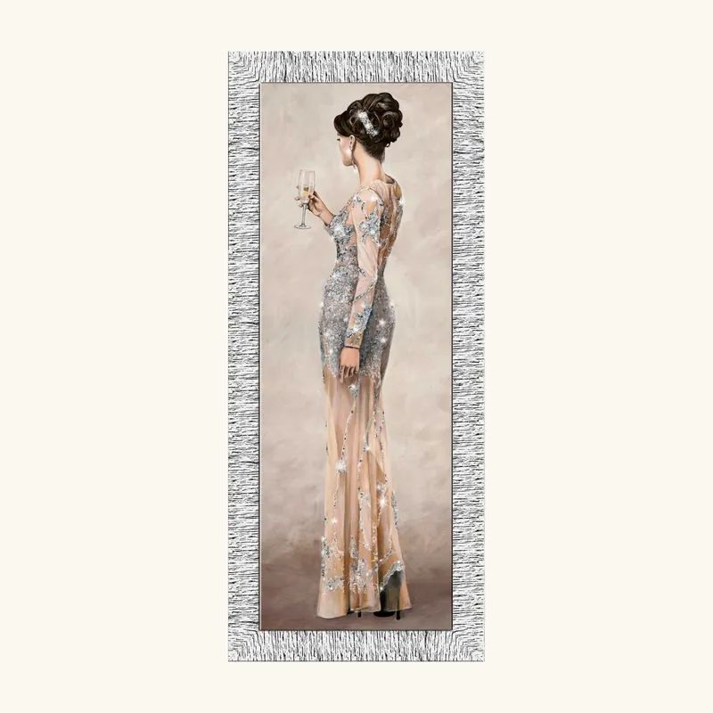 Saldi Stampa figurativa con cornice argentata decori con glitter e strass 41x86