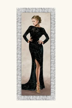 Stampa figurativa decori con glitter e strass con cornice argentata 41x86 Pagamento Sicuro