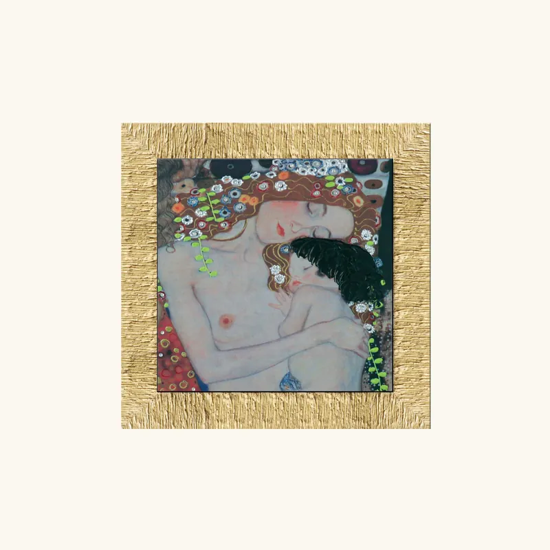 Consegna Rapida Stampa con cornice dorata con decori materici "Le tre età della vita" 61x61
