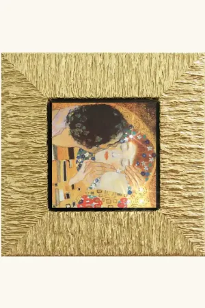 Stampa piccola con cornice in legno dorato "Il Bacio I" 26x26 Prezzo Conveniente