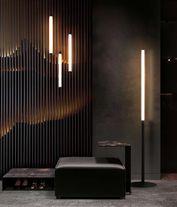 Lampada da terra con diffusore a stuttura tubolare a LED dalle linee moderne - 18W - Lumen 2100 - 3000k Luce Calda - IP20 Offerta Limitata