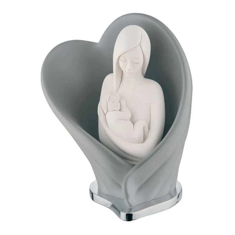 Scultura da tavolo in marmorino colorato con abbraccio tra mamma e figlio Offerta Limitata