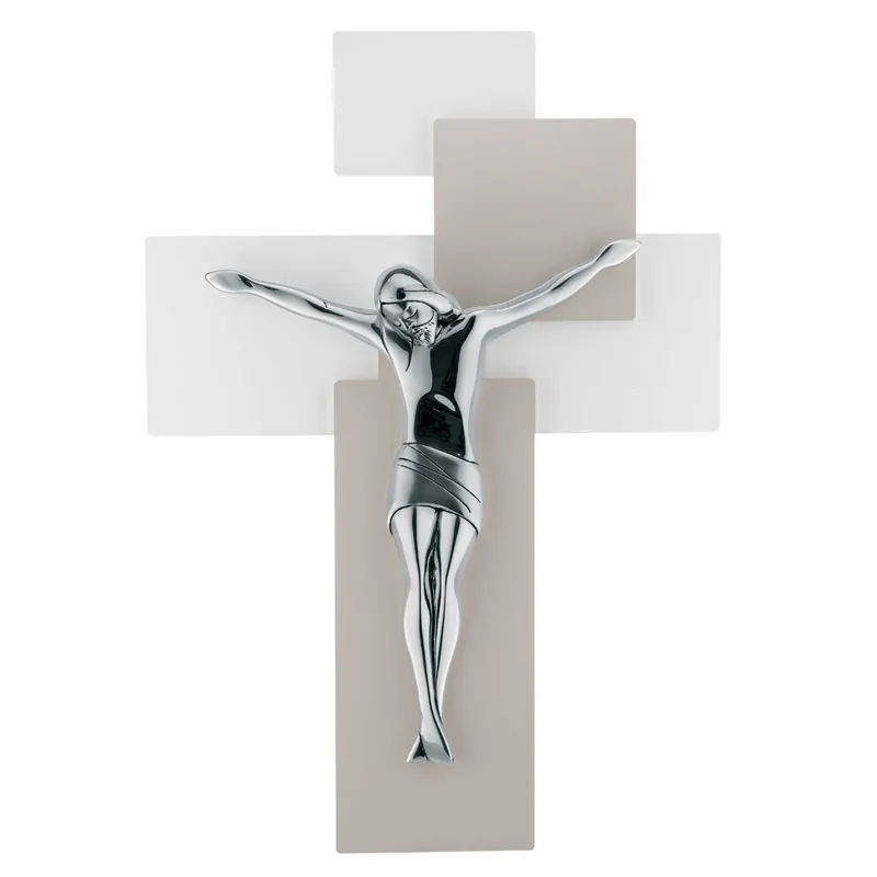 Sconto Crocifisso moderno argentato con pannello in legno 12x17