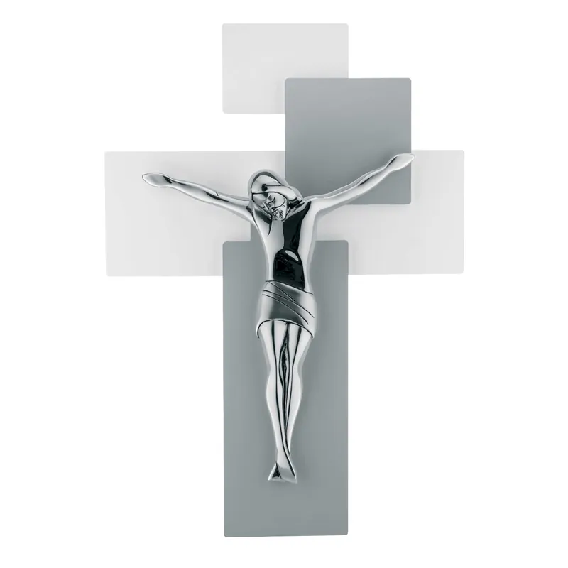 Prezzo Basso Crocifisso in argento con pannello in legno piccolo 27x19 dal design elegante