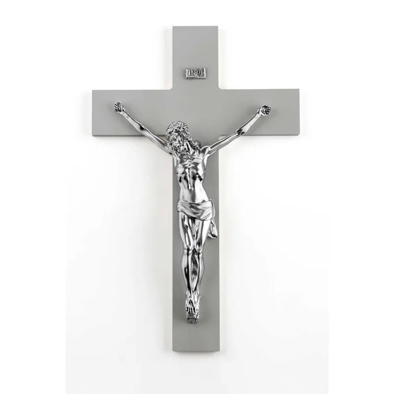 Prezzo Scontato Crocifisso da parete piccolo dalle linee moderne e con cristo argentato 16x25
